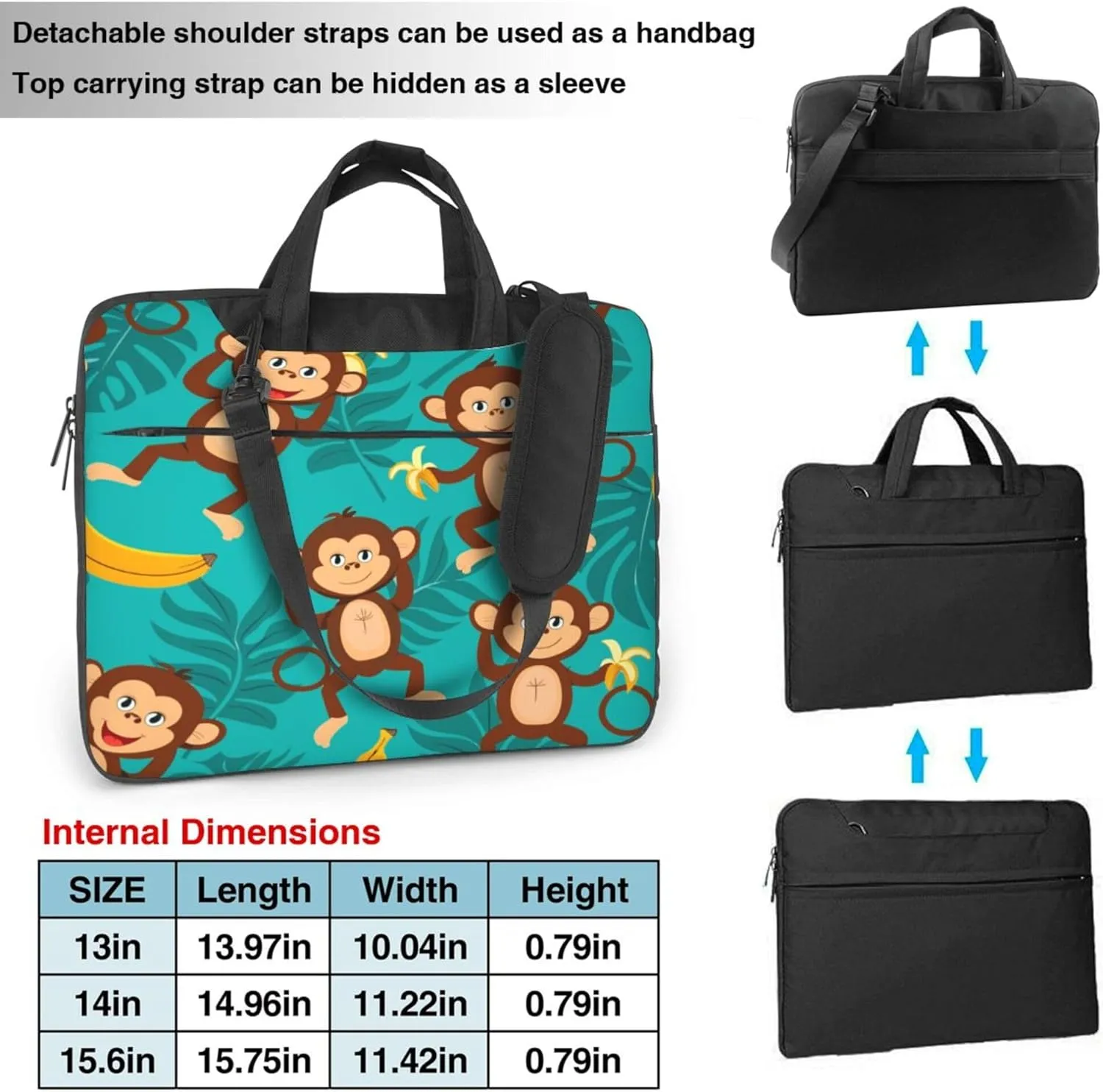 Cute Monkey Laptop Shoulder Bag for Women, Monkey Banana Laptop Sleeve Case Durable Computer Bag