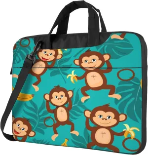 Cute Monkey Laptop Shoulder Bag for Women, Monkey Banana Laptop Sleeve Case Durable Computer Bag