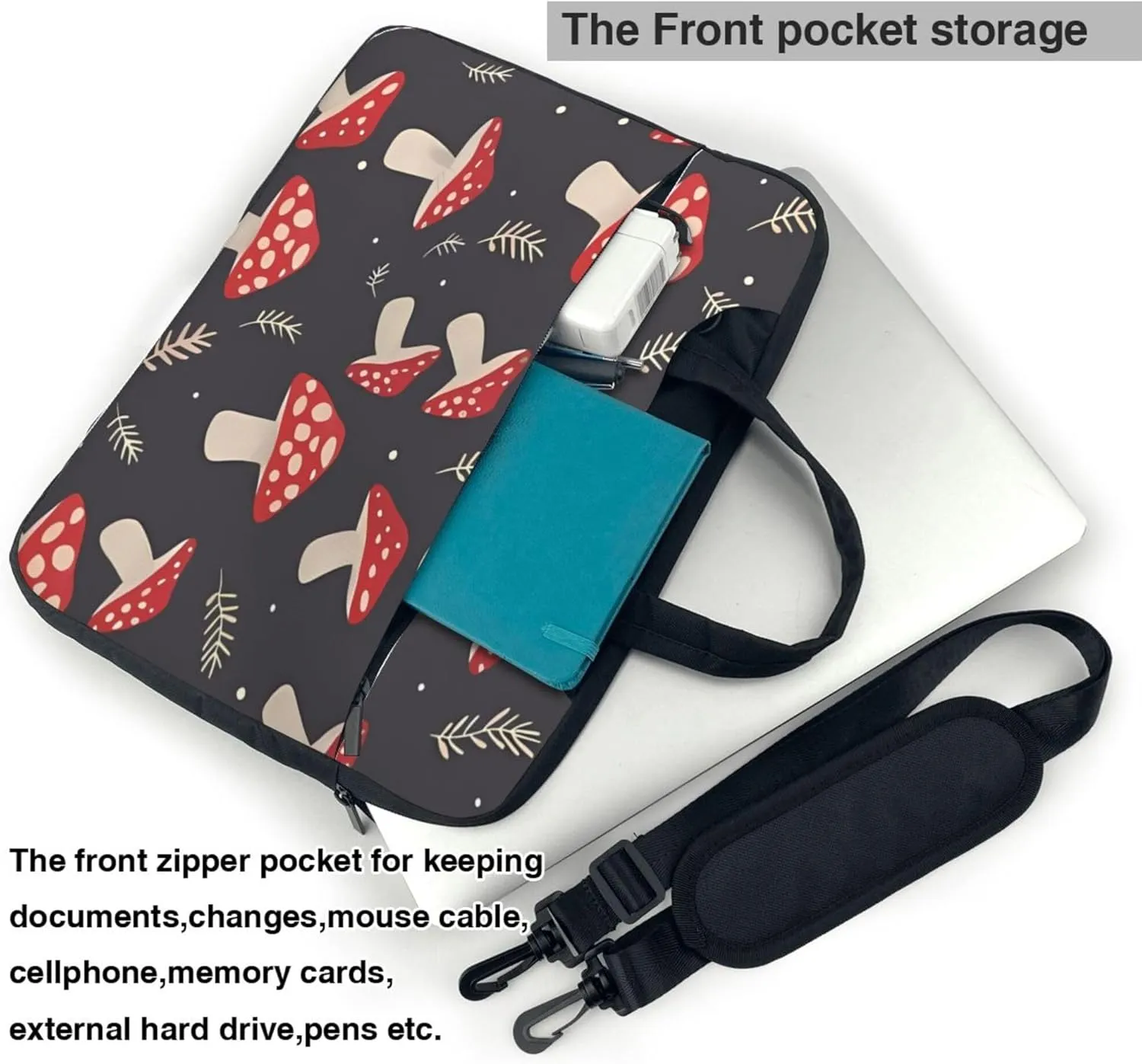 Cute Mushroom Laptop Shoulder Bag for Women, Laptop Sleeve Case Durable Computer Bag