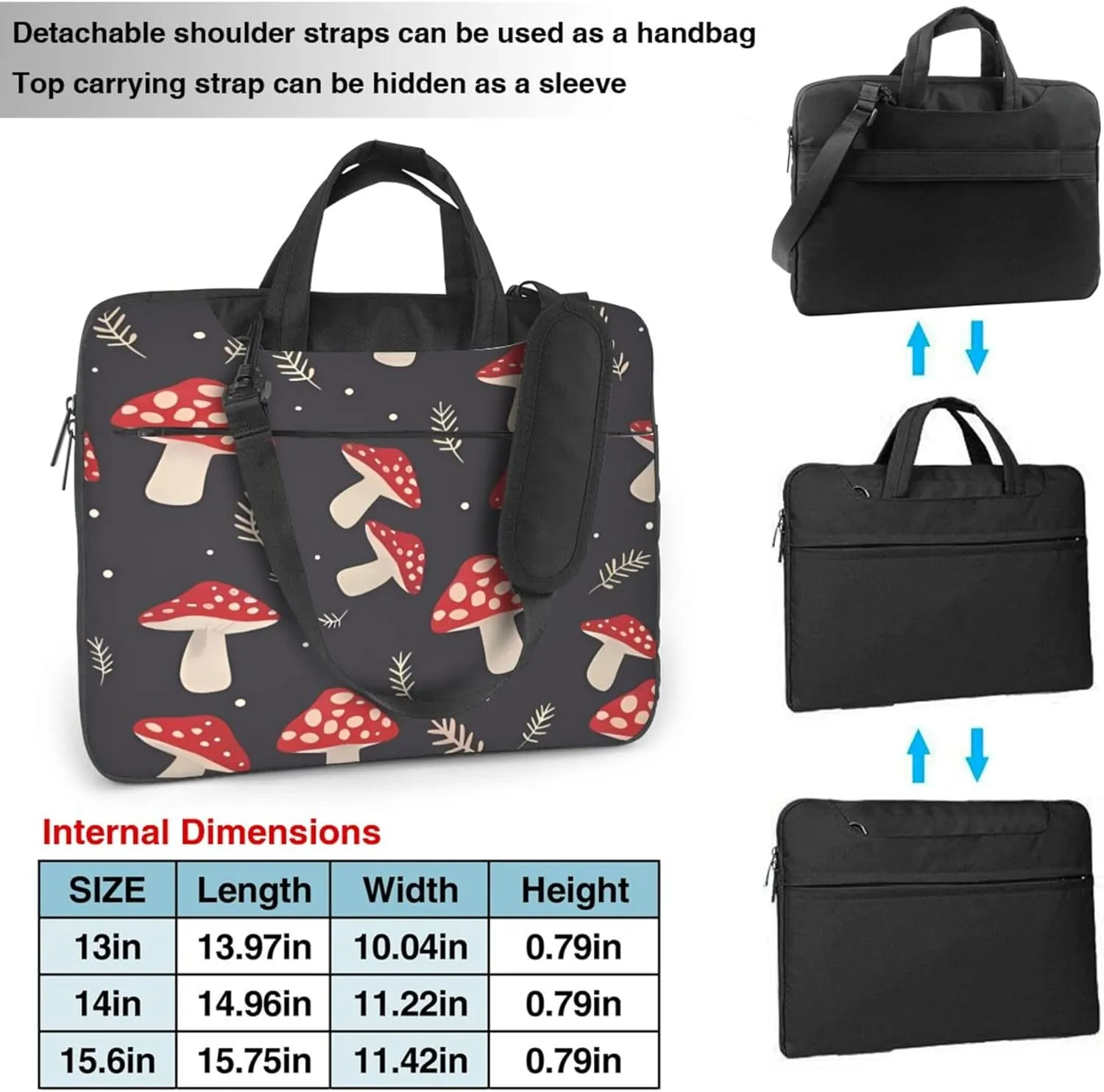 Cute Mushroom Laptop Shoulder Bag for Women, Laptop Sleeve Case Durable Computer Bag