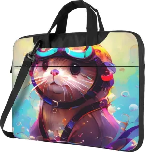 Cute Otter Laptop Shoulder Bag for Women, Colorful Sea Animal Laptop Sleeve Case Durable Computer Bag