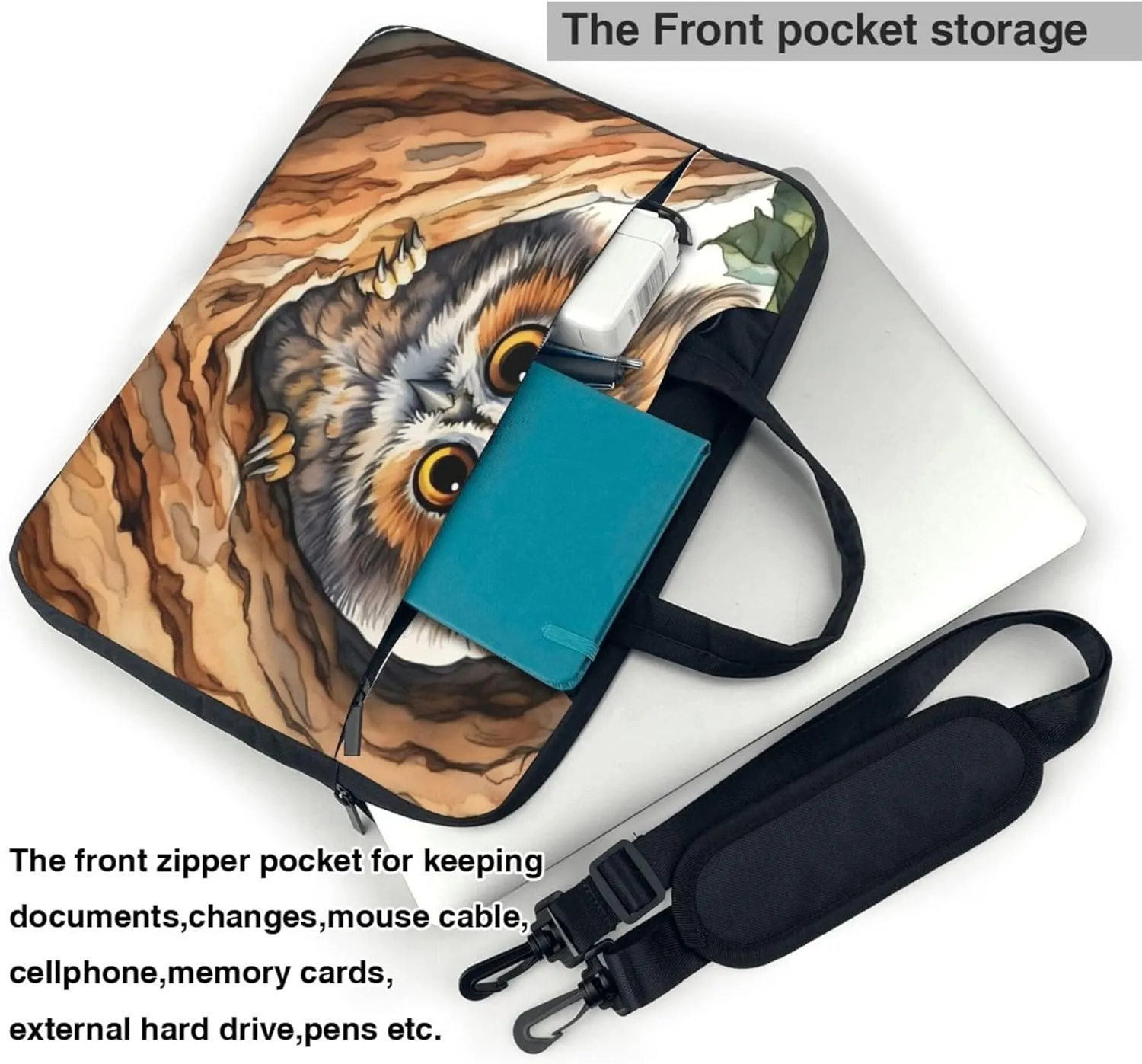 Cute Owl Tree Leaves Laptop Shoulder Bag for Women, Laptop Sleeve Case Durable Computer Bag