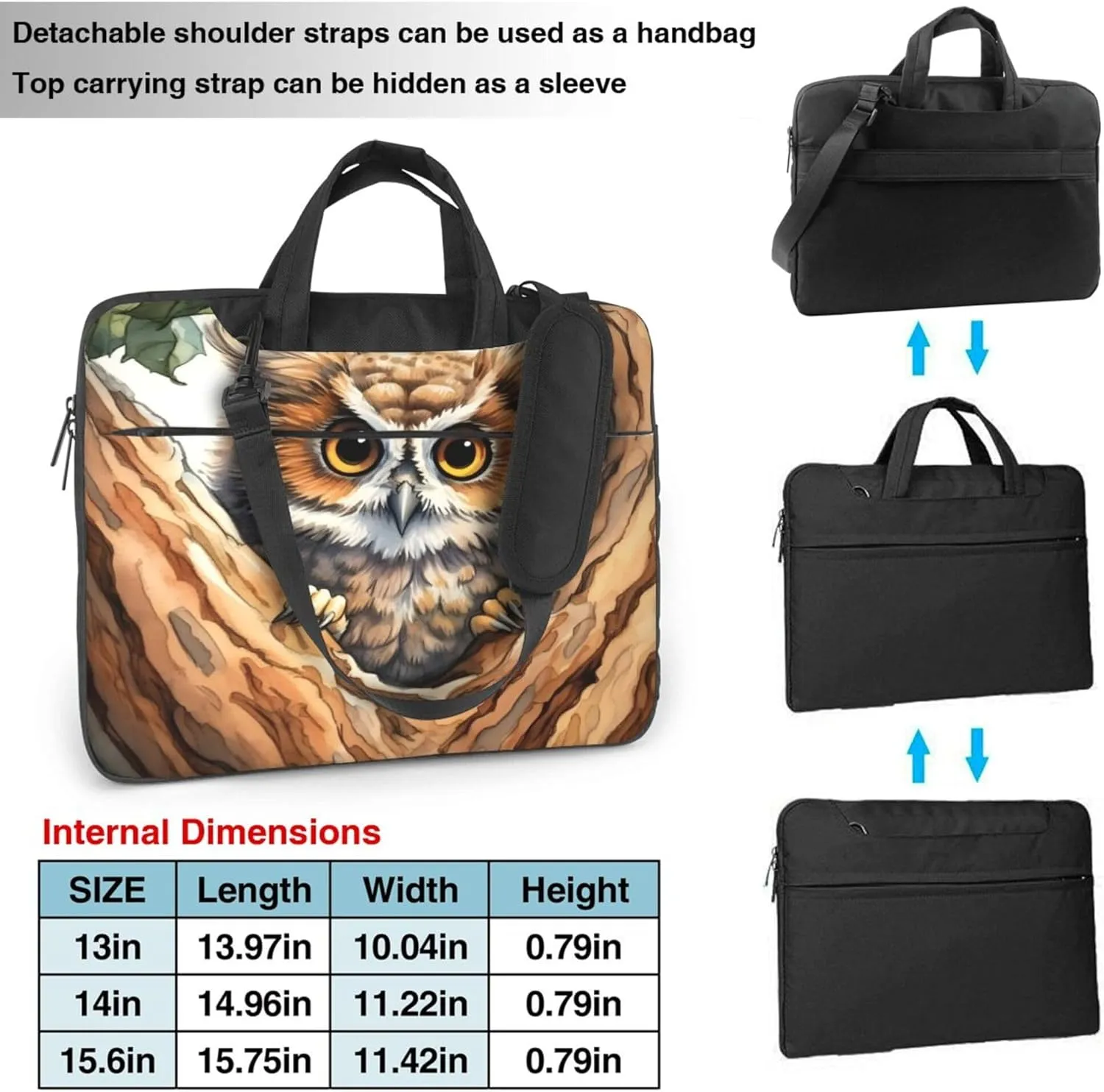 Cute Owl Tree Leaves Laptop Shoulder Bag for Women, Laptop Sleeve Case Durable Computer Bag