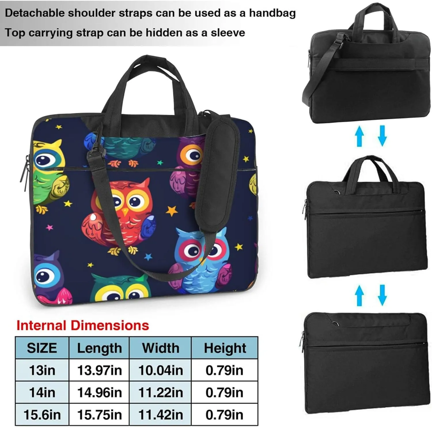 Cute Owls Laptop Shoulder Bag for Women, Ethnic Owl Laptop Sleeve Case Durable Computer Bag