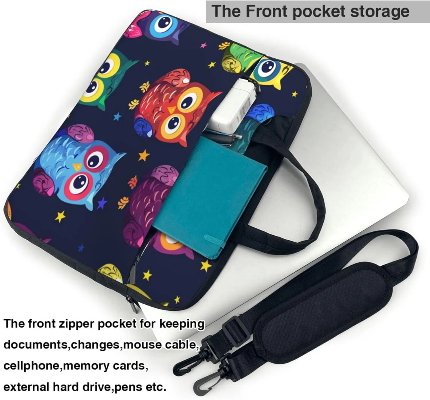 Cute Owls Laptop Shoulder Bag for Women, Ethnic Owl Laptop Sleeve Case Durable Computer Bag