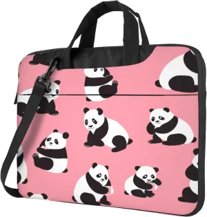 Cute Panda Pink Laptop Shoulder Bag for Women, Animal Pattern Laptop Sleeve Case Durable Computer Bag