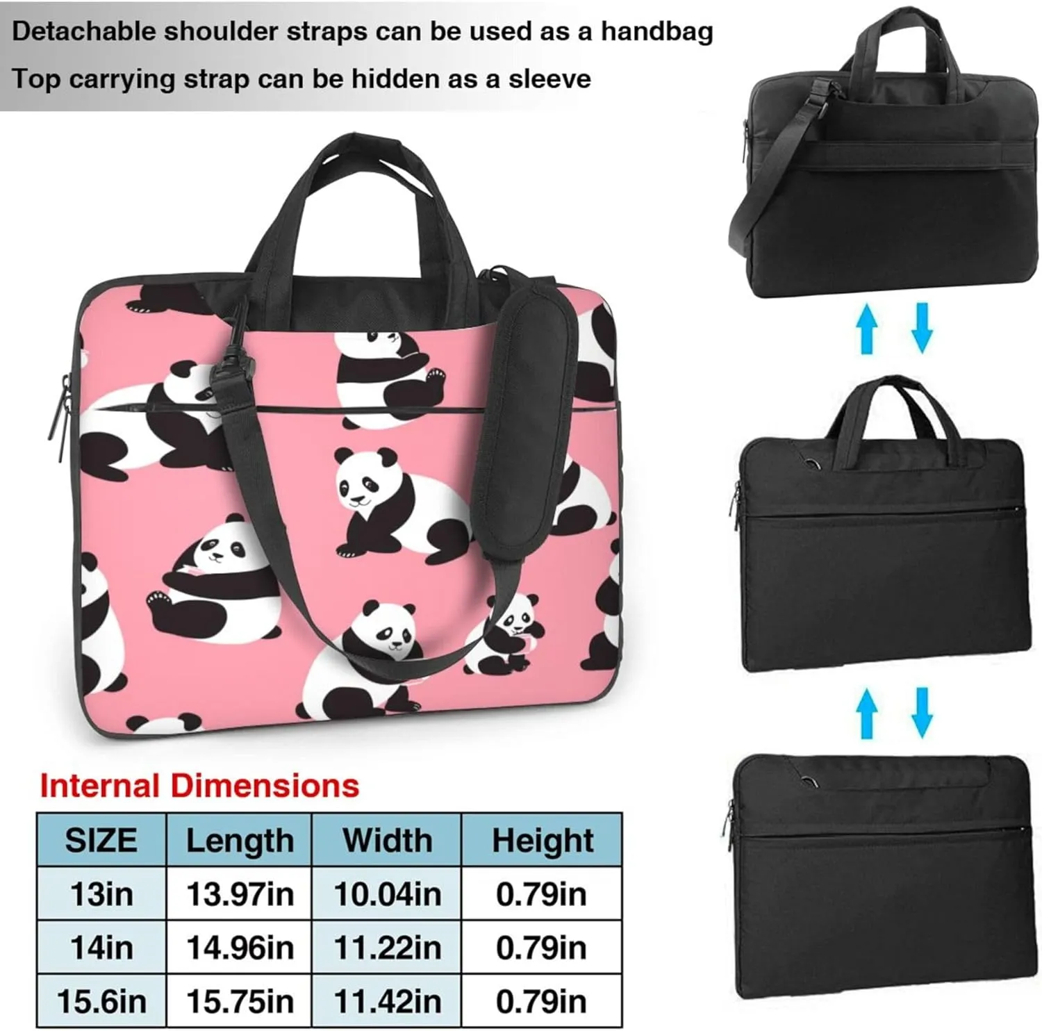Cute Panda Pink Laptop Shoulder Bag for Women, Animal Pattern Laptop Sleeve Case Durable Computer Bag