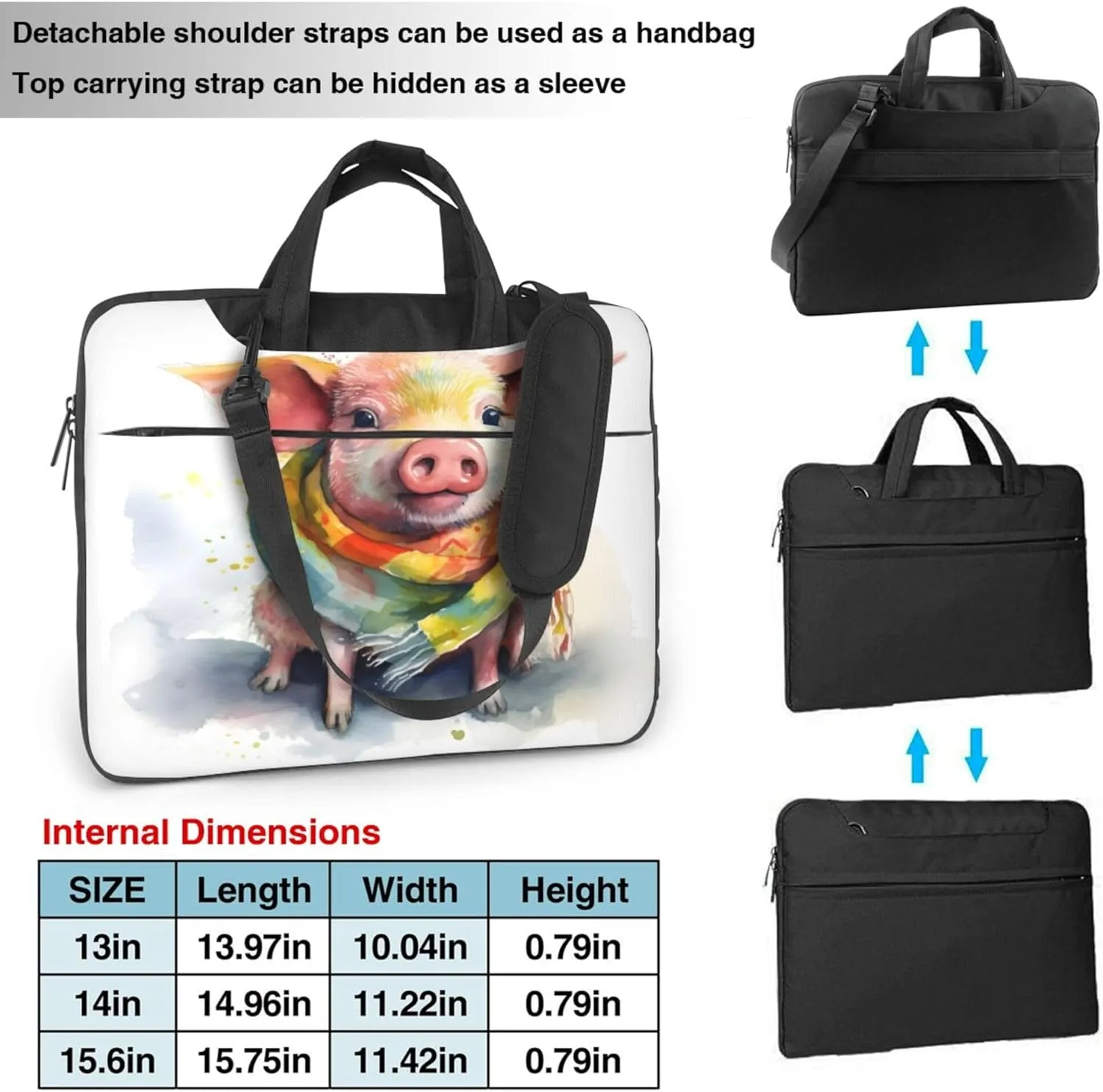Cute Pig Laptop Shoulder Bag for Women, Animal Painted Laptop Sleeve Case Durable Computer Bag