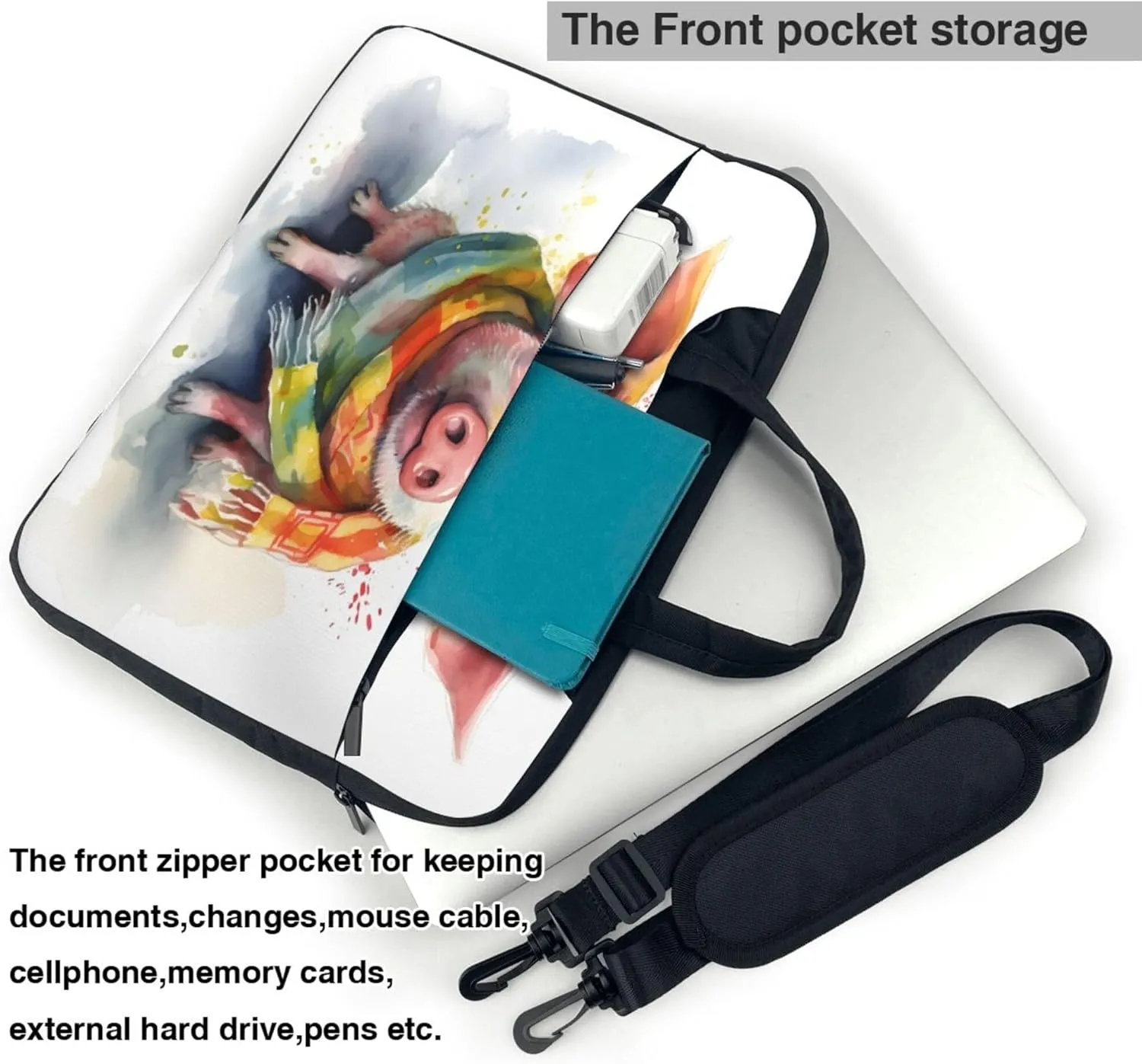 Cute Pig Laptop Shoulder Bag for Women, Animal Painted Laptop Sleeve Case Durable Computer Bag