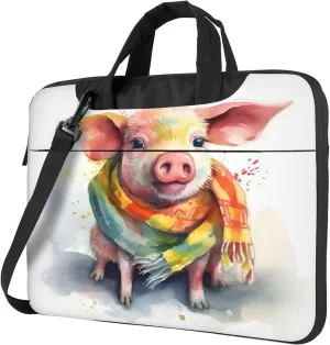 Cute Pig Laptop Shoulder Bag for Women, Animal Painted Laptop Sleeve Case Durable Computer Bag