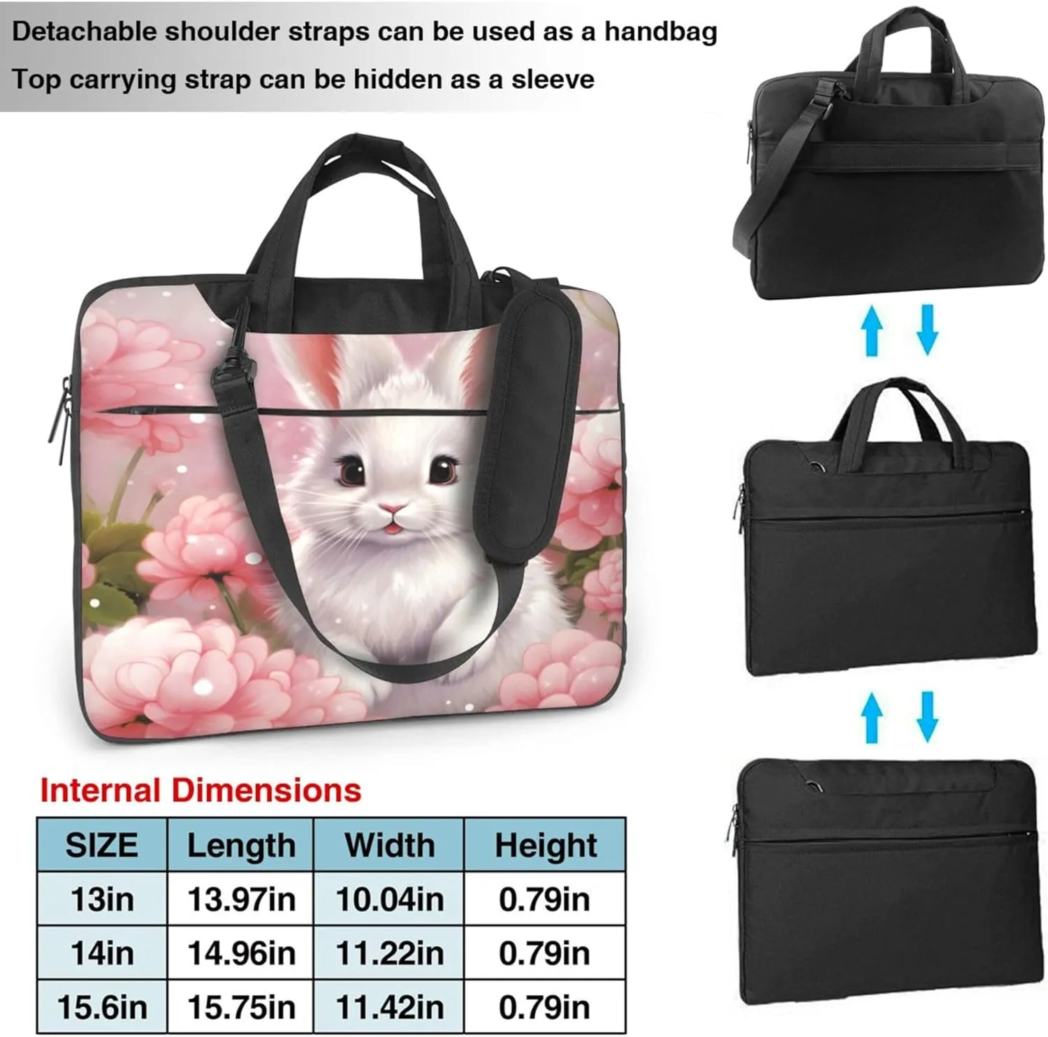 Cute Rabbit Laptop Shoulder Bag for Women, Bunny Flower Laptop Sleeve Case Durable Computer Bag