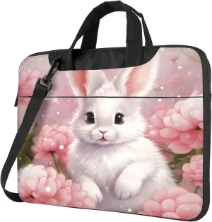 Cute Rabbit Laptop Shoulder Bag for Women, Bunny Flower Laptop Sleeve Case Durable Computer Bag