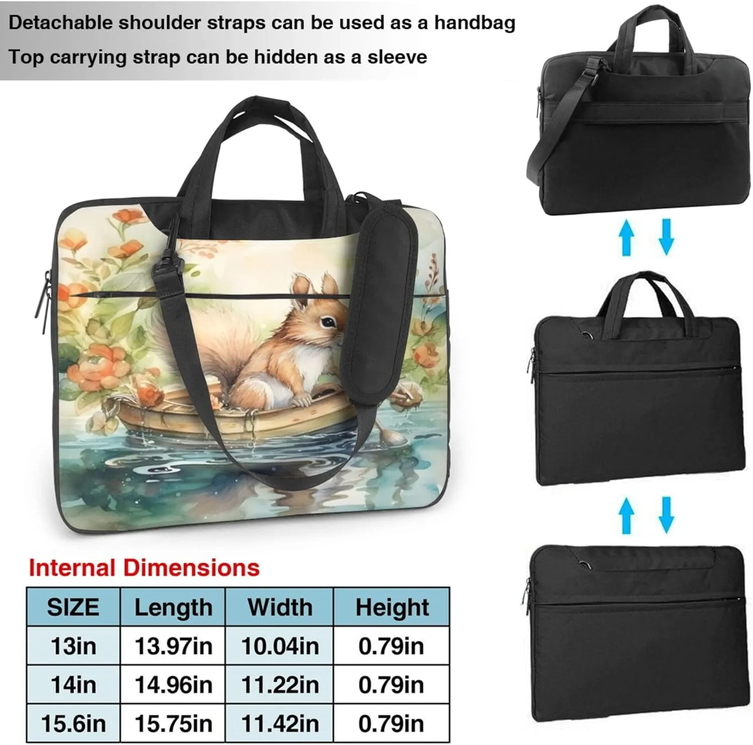 Cute Squirrel Laptop Shoulder Bag for Women, Squirrel Flowers Laptop Sleeve Case Durable Computer Bag