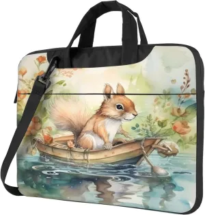 Cute Squirrel Laptop Shoulder Bag for Women, Squirrel Flowers Laptop Sleeve Case Durable Computer Bag