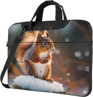 Cute Squirrel Laptop Shoulder Bag for Women, Winter Squirrel Laptop Sleeve Case Durable Computer Bag
