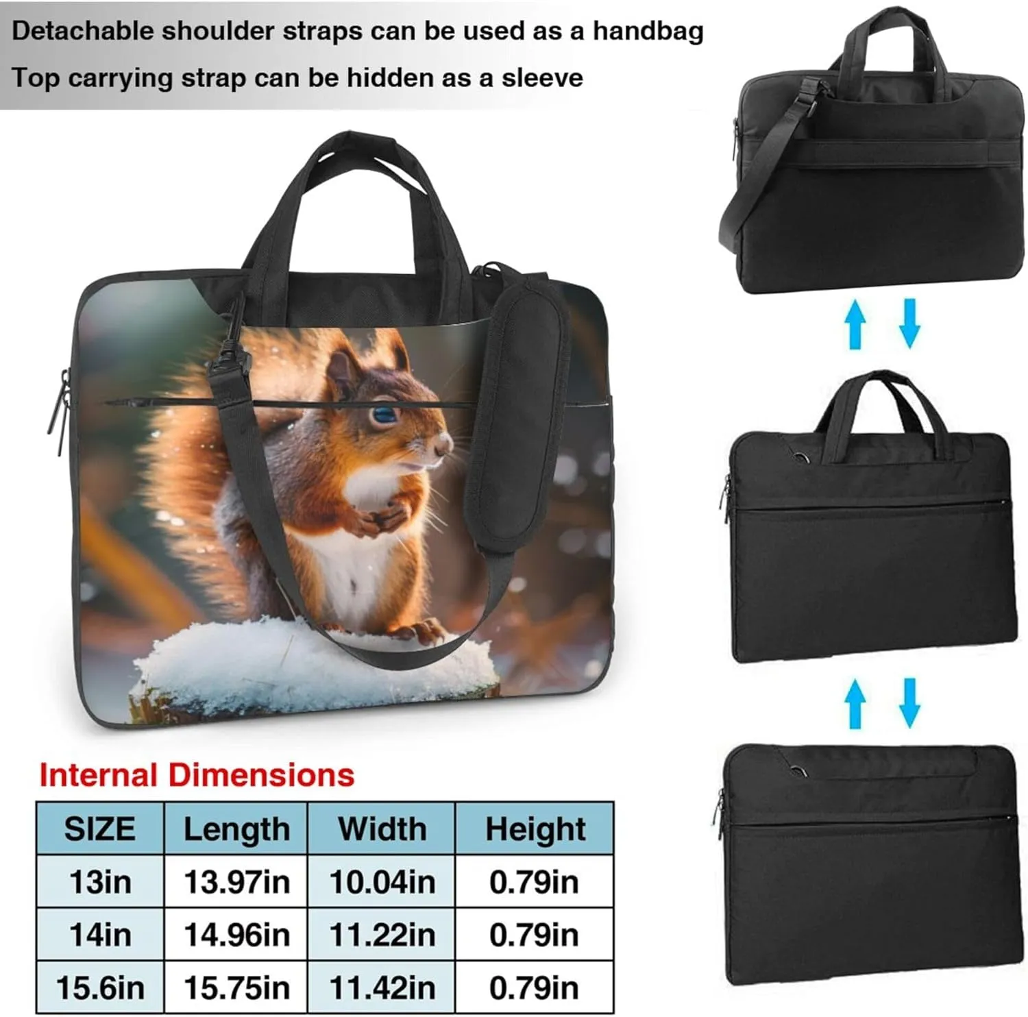 Cute Squirrel Laptop Shoulder Bag for Women, Winter Squirrel Laptop Sleeve Case Durable Computer Bag