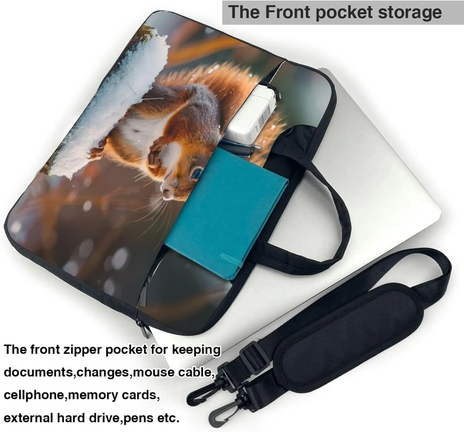 Cute Squirrel Laptop Shoulder Bag for Women, Winter Squirrel Laptop Sleeve Case Durable Computer Bag