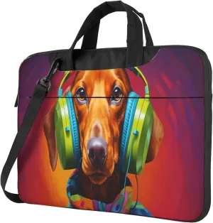 Dachshund Dog Laptop Shoulder Bag for Women, Music Dog Laptop Sleeve Case Durable Computer Bag