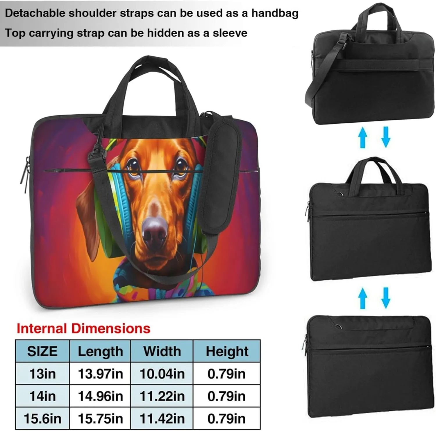Dachshund Dog Laptop Shoulder Bag for Women, Music Dog Laptop Sleeve Case Durable Computer Bag