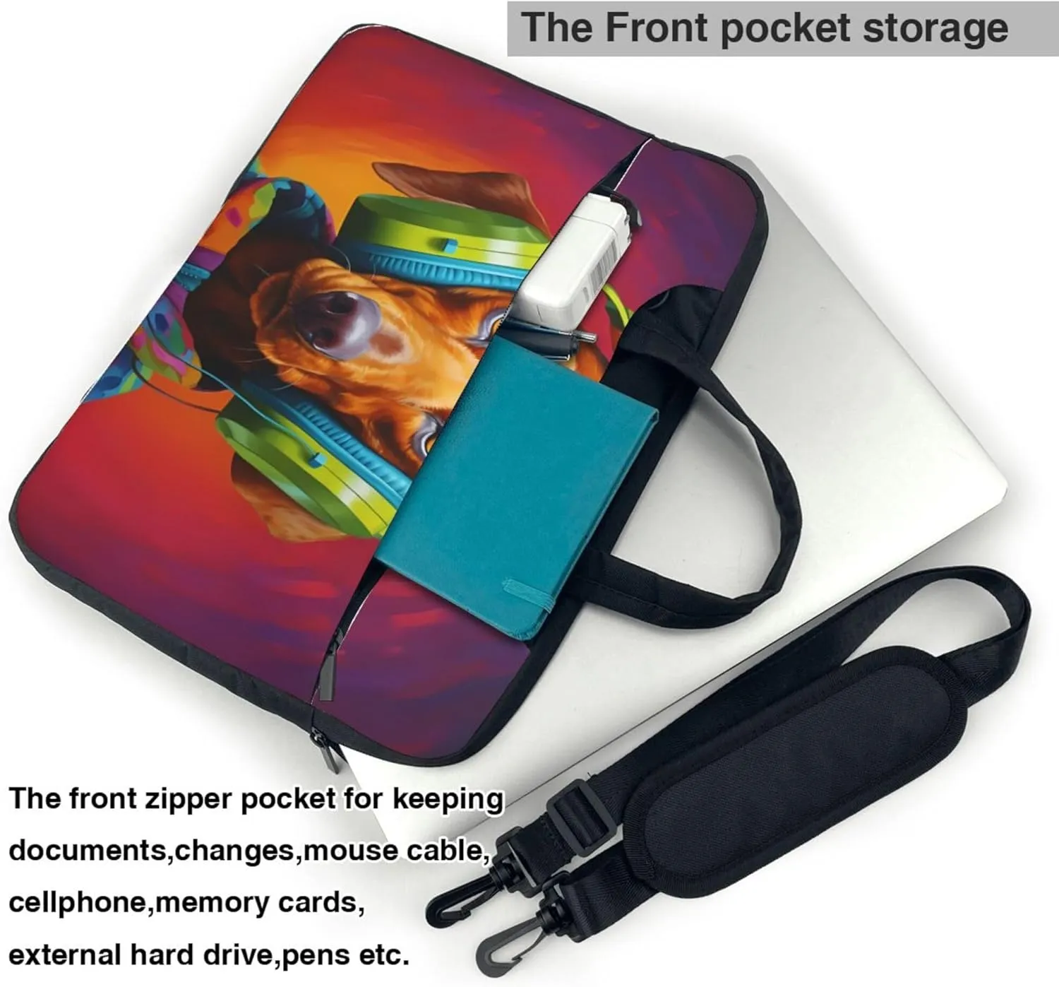 Dachshund Dog Laptop Shoulder Bag for Women, Music Dog Laptop Sleeve Case Durable Computer Bag