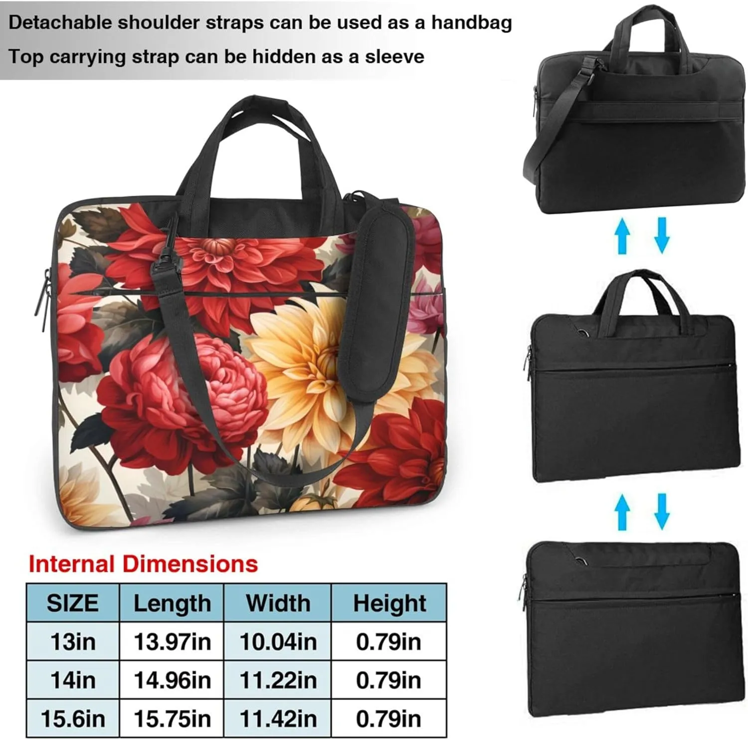 Dahlia Floral Laptop Shoulder Bag for Women, Watercolor Flower Laptop Sleeve Case Durable Computer Bag