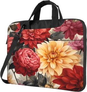 Dahlia Floral Laptop Shoulder Bag for Women, Watercolor Flower Laptop Sleeve Case Durable Computer Bag