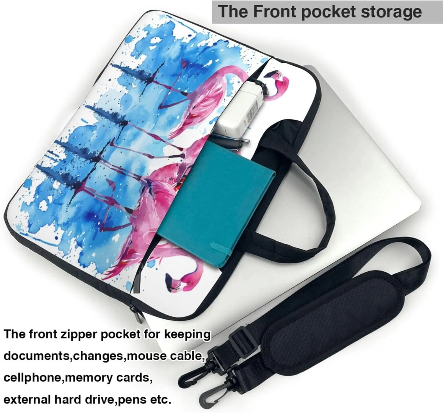 Dancing Flamingos Laptop Shoulder Bag for Women, Funny Bird Laptop Sleeve Case Durable Computer Bag