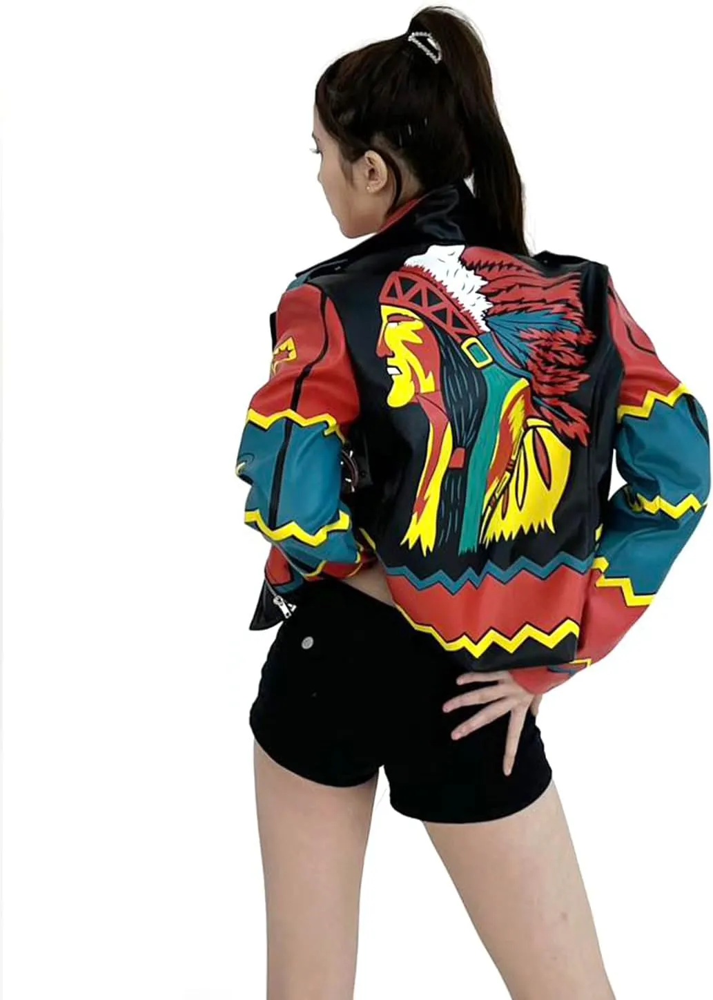 DARKSHE Women's Faux Leather PU Jacket, Graffiti Studded Rivet Punk Biker Moto Fashion Coat with Long Sleeve