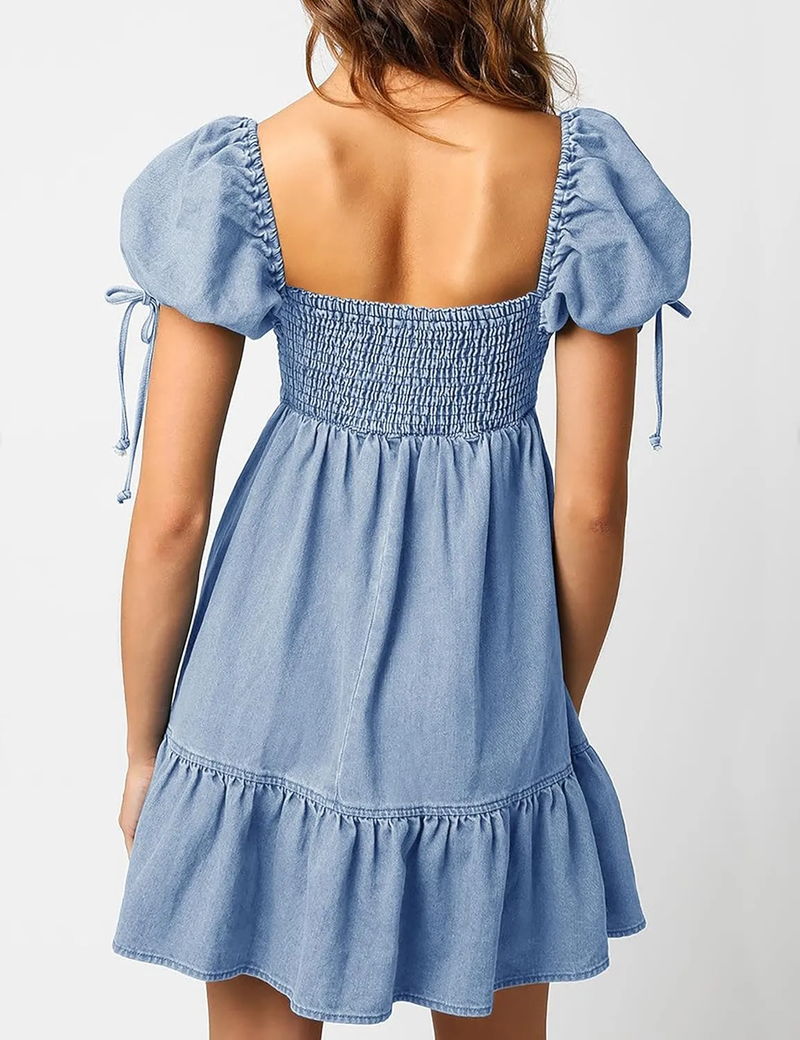 Denim Dress for Women Puff Short Sleeve Jean Dresses Sweetheart Neck Denim Mini Dress