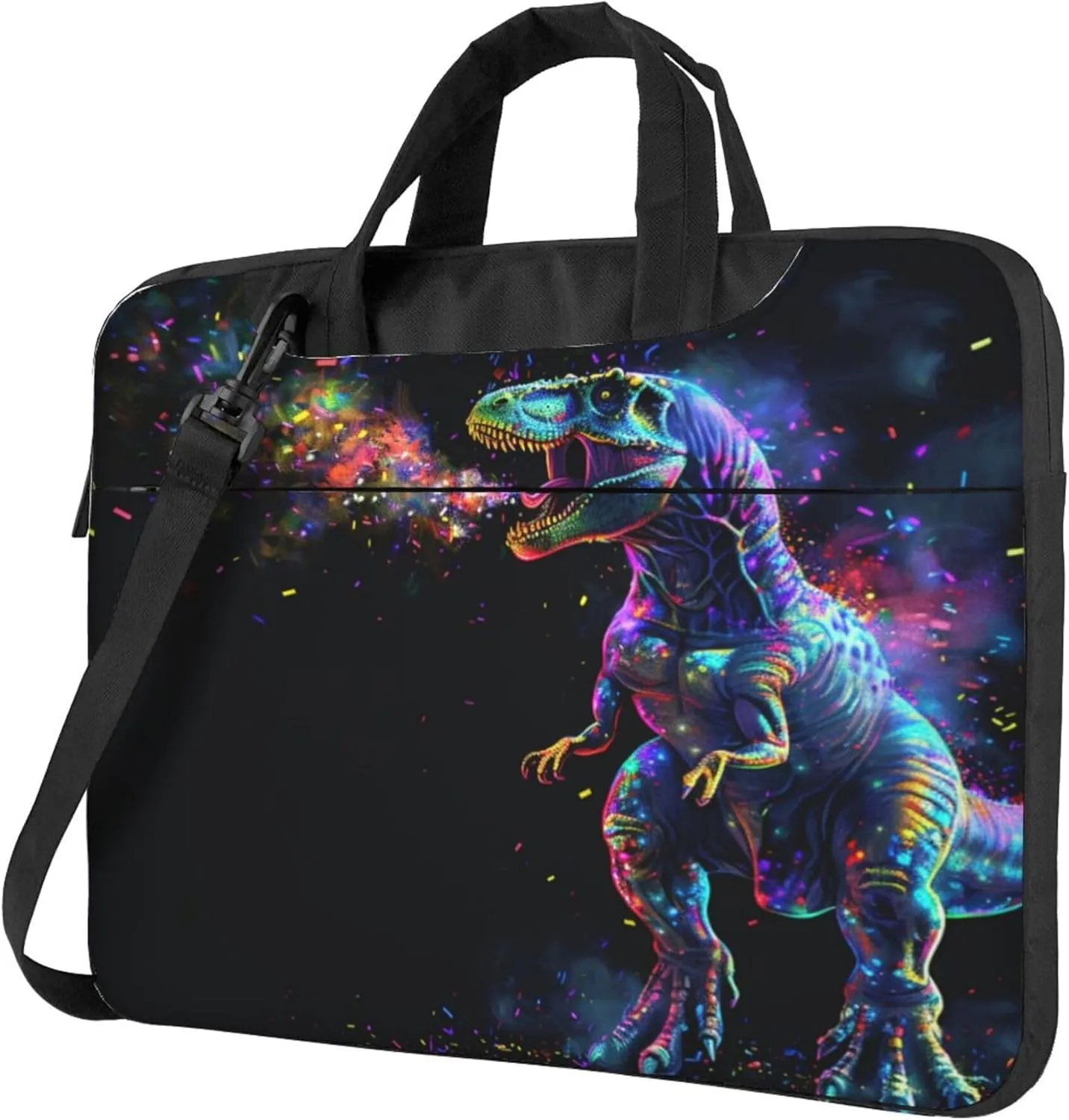 Dinosaur Space Laptop Shoulder Bag for Women, Glowing Dinosaur Laptop Sleeve Case Durable Computer Bag