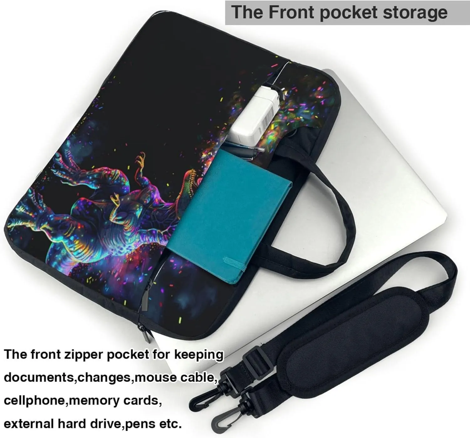 Dinosaur Space Laptop Shoulder Bag for Women, Glowing Dinosaur Laptop Sleeve Case Durable Computer Bag