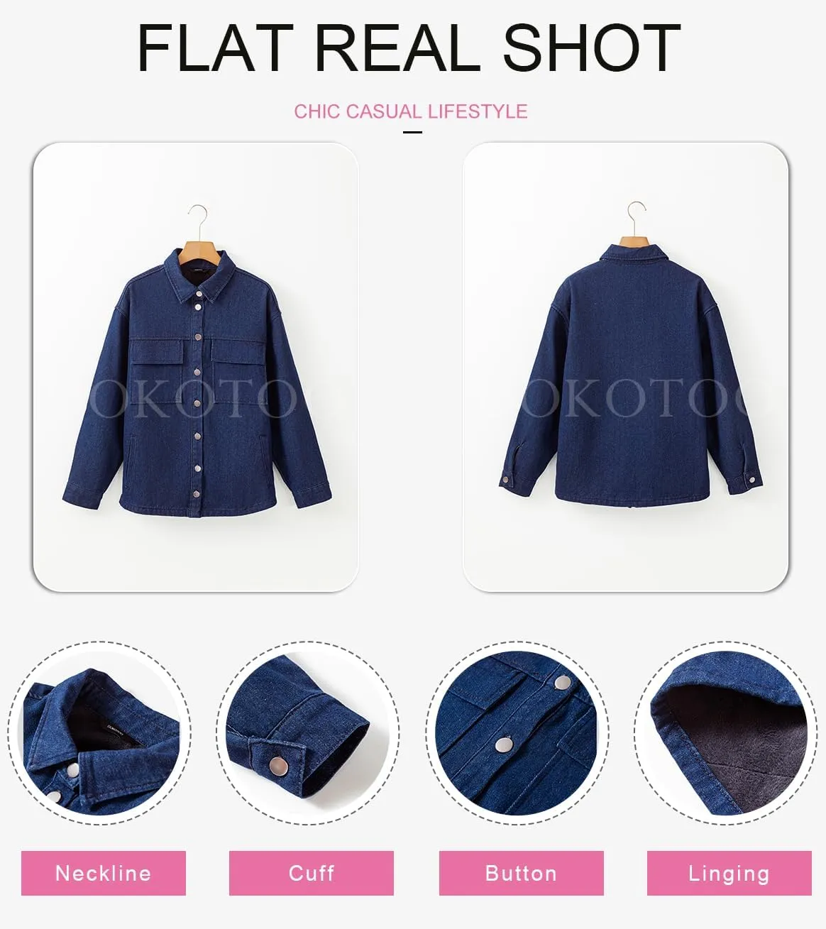 Dokotoo Denim Jacket for Women Fashion Solid Oversized Long Sleeve Button Down Shacket Jacket Coat with Pockets