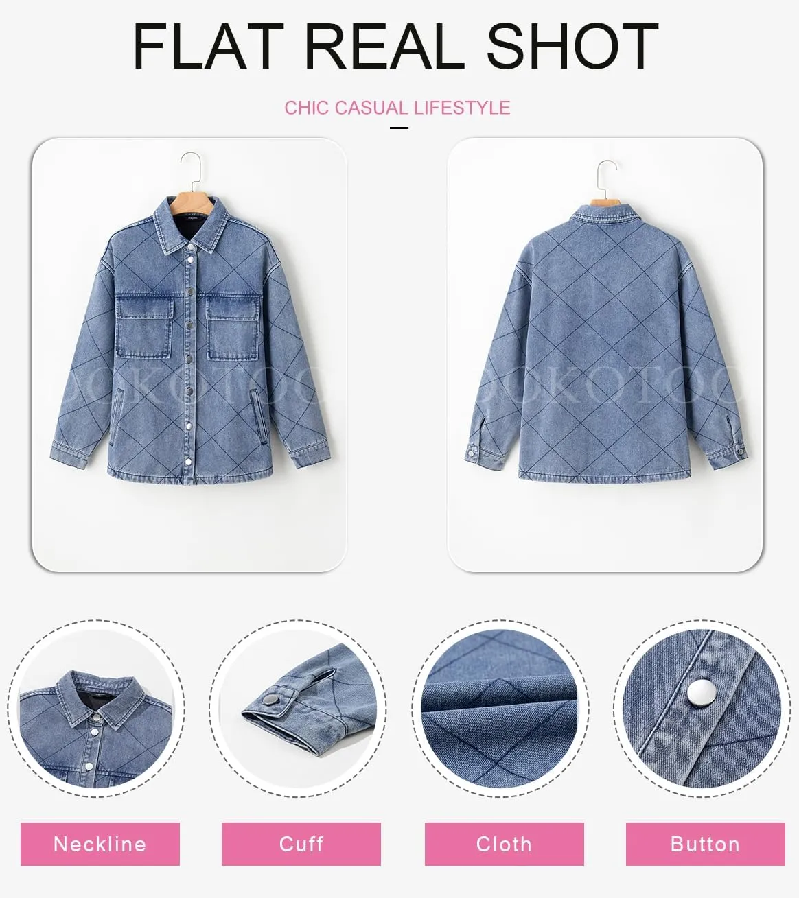 Dokotoo Denim Jacket for Women Fashion Solid Oversized Long Sleeve Button Down Shacket Jacket Coat with Pockets
