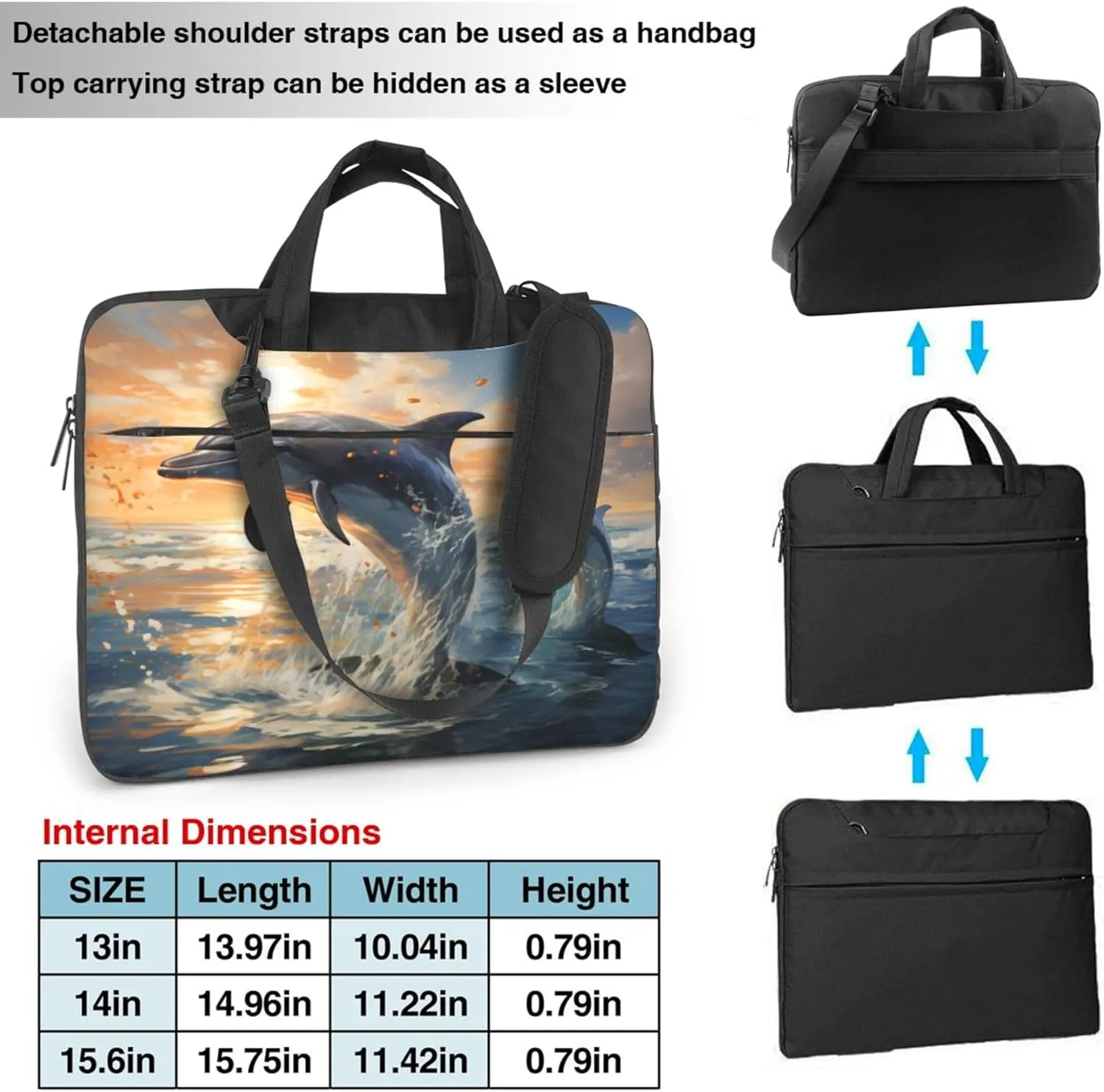 Dolphin Sunset Laptop Shoulder Bag for Women, Ocean Dolphin Laptop Sleeve Case Durable Computer Bag
