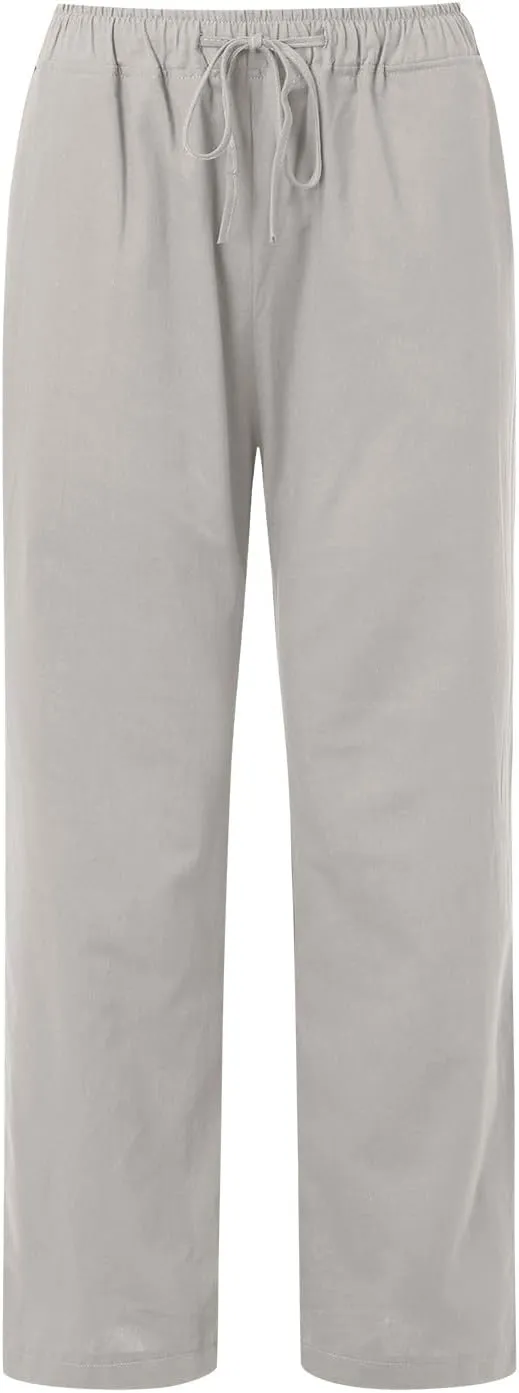 Drawstring Pants Women High Waisted Cotton Linen Wide Leg Summer Trouser Casual Loose Fit Palazzo Pull On Sweatpant
