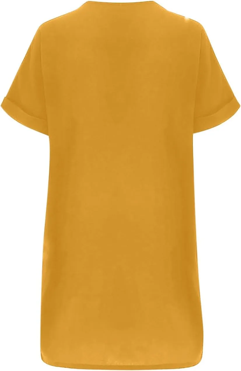 Dresses for Women V Neck Spring Summer Ruffle Short Sleeve Simple Mini Dress Casual Flowy Shift Graduation Dress with Pockets