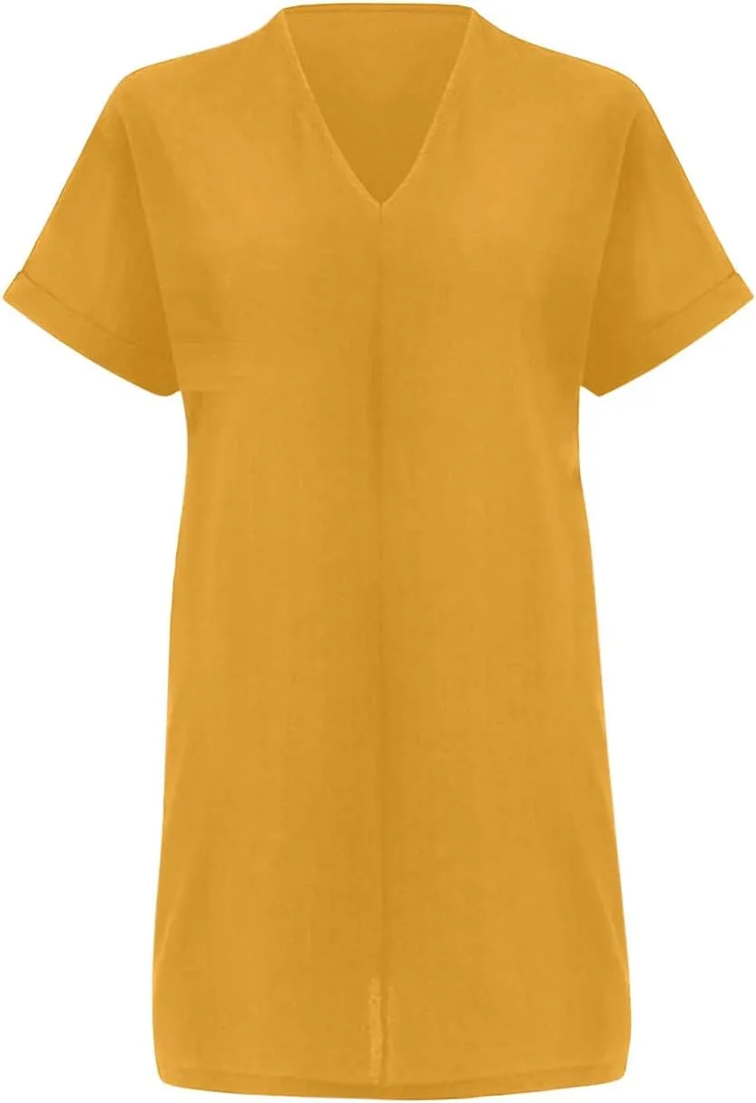 Dresses for Women V Neck Spring Summer Ruffle Short Sleeve Simple Mini Dress Casual Flowy Shift Graduation Dress with Pockets