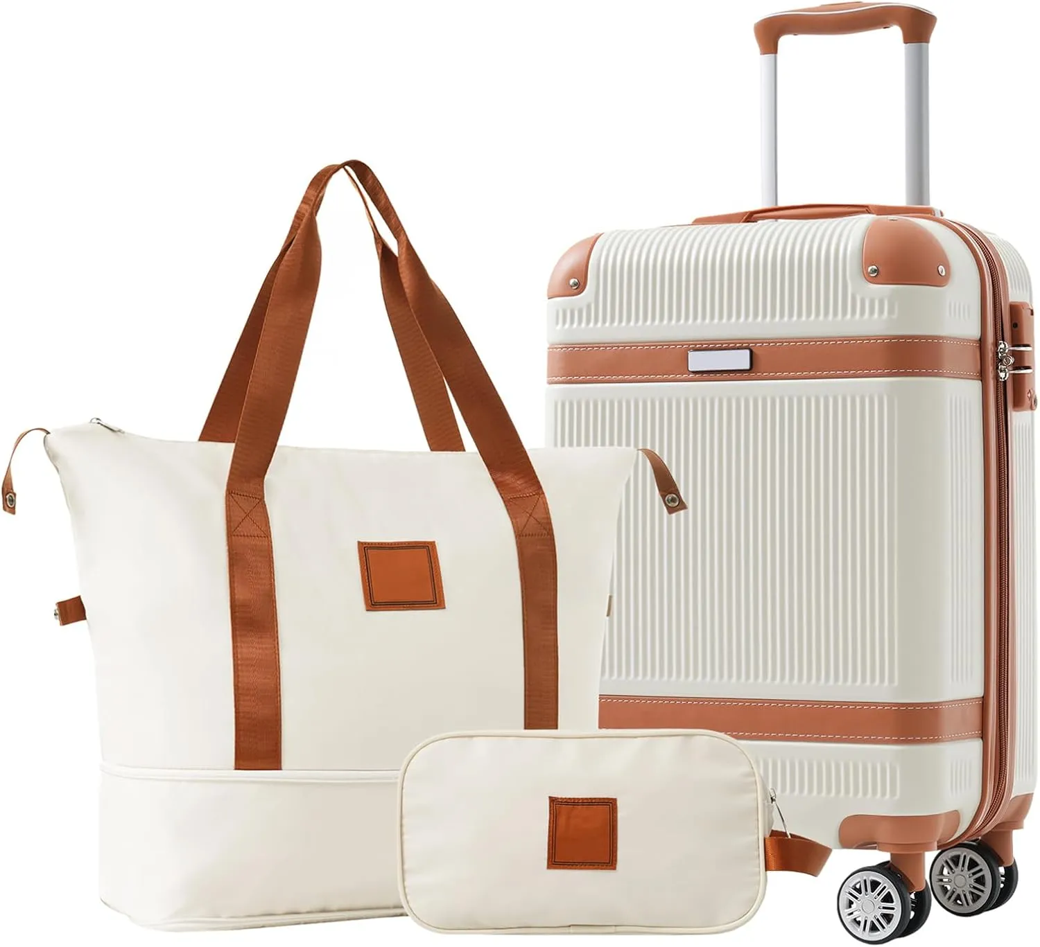 Durable 3-Piece Hardshell Luggage Set with 360 Spinner Wheels - 20-Inch Carry-On, White