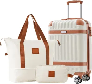 Durable 3-Piece Hardshell Luggage Set with 360 Spinner Wheels - 20-Inch Carry-On, White