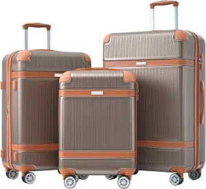 Durable 3-Piece Hardshell Luggage Set with Double Spinner Wheels, Lightweight and Expandable, Coppery