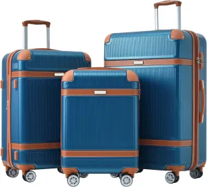 Durable 3-Piece Hardshell Luggage Set with Double Spinner Wheels, Lightweight Design, Blue