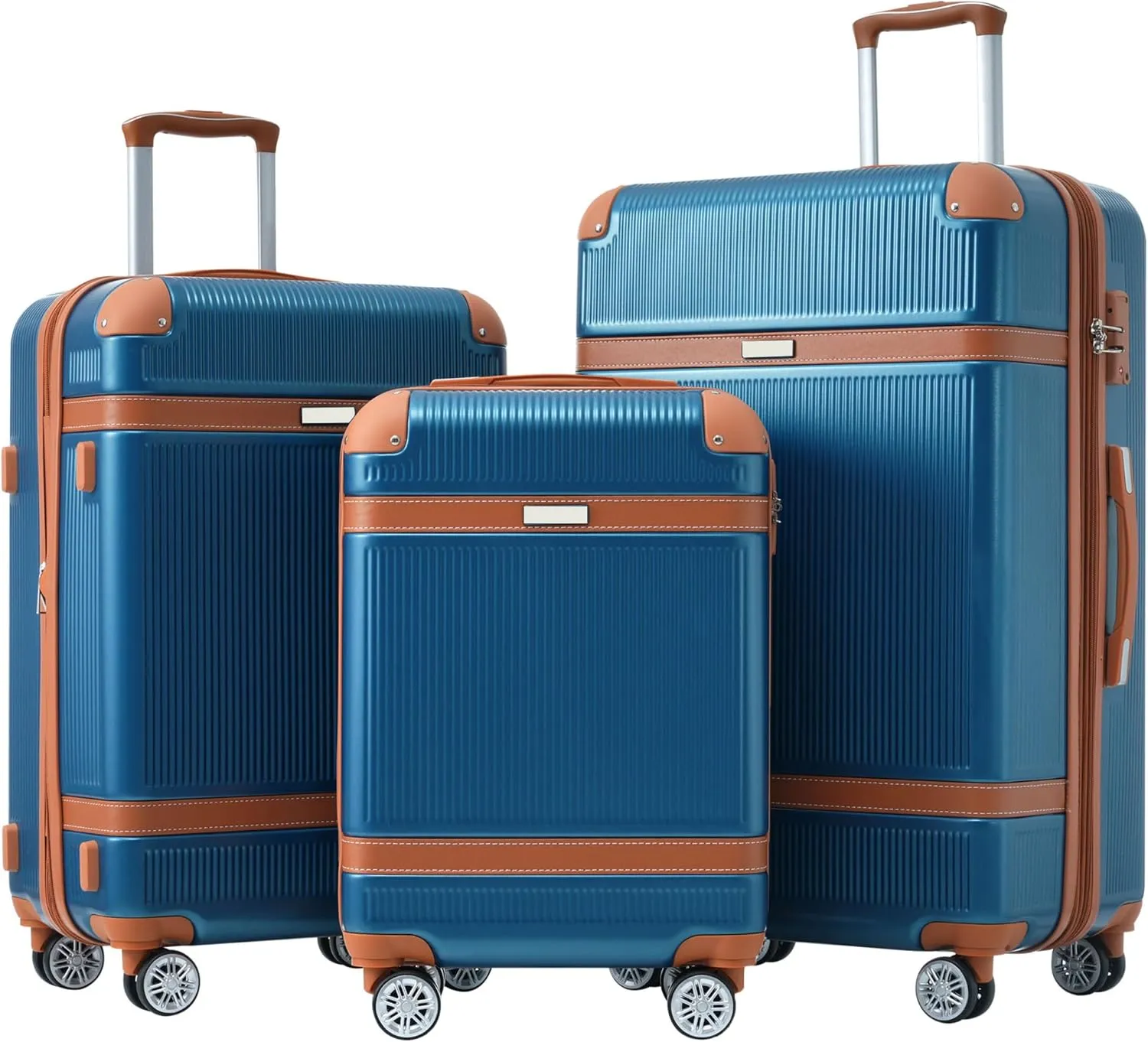 Durable 3-Piece Hardshell Luggage Set with Double Spinner Wheels, Lightweight Design, Blue
