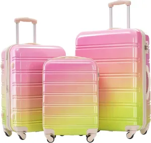 Durable 3-Piece Hardshell Luggage Set with Expandable Design and Spinner Wheels, Pink and Green