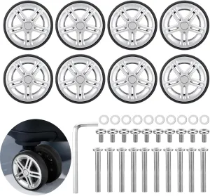 Durable 8-pc Luggage Replacement Kit - 360 Swivel Rubber Spinner Wheels for Suitcase & Trolley