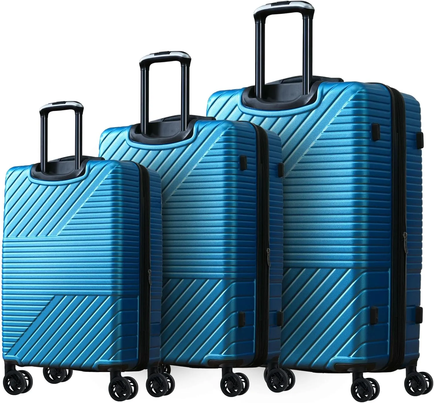 Durable ABS Hardshell Luggage Set - 3 Piece 8 Spinner Wheels, TSA Lock, Expandable, Blue