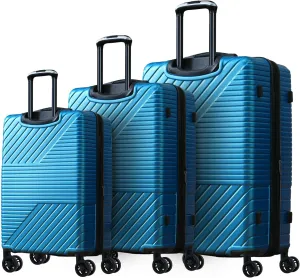 Durable ABS Hardshell Luggage Set - 3 Piece 8 Spinner Wheels, TSA Lock, Expandable, Blue