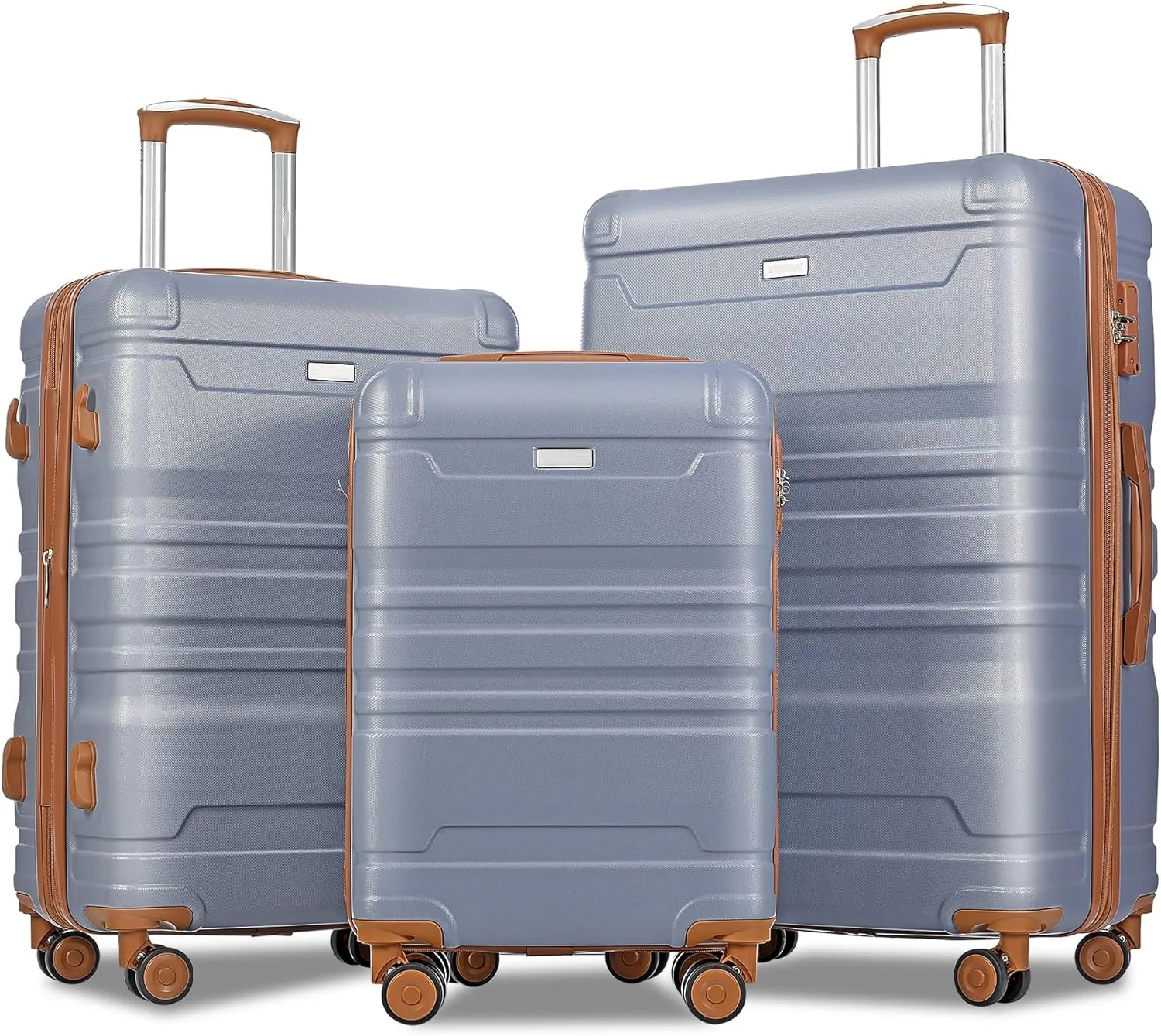 Durable and Expandable ABS Hardshell Luggage Set, 3-Piece Lightweight Suitcase with Spinner Wheels, Blue