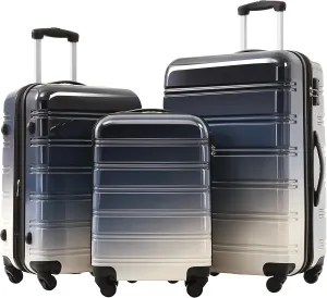 Durable and Expandable Hardshell Luggage Set, 3-Piece with Spinner Wheels, Lightweight Gradient Black Suitcases