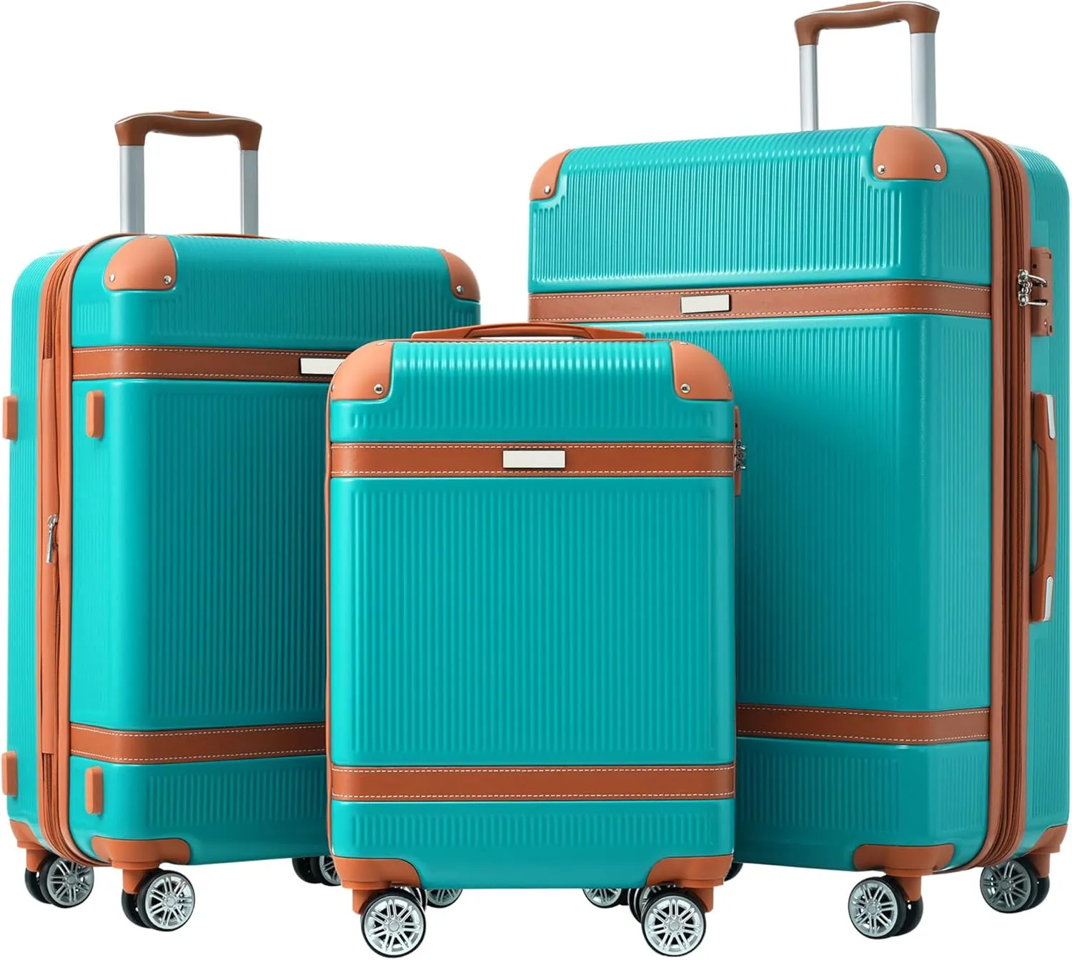 Durable and Lightweight 3-Piece Luggage Set with Double Spinner Wheels, Green, for Travel