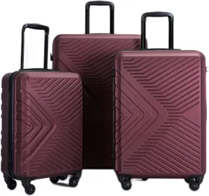 Durable and Lightweight 3-Piece Luggage Set with Spinner Wheels and TSA Lock, Wine Red